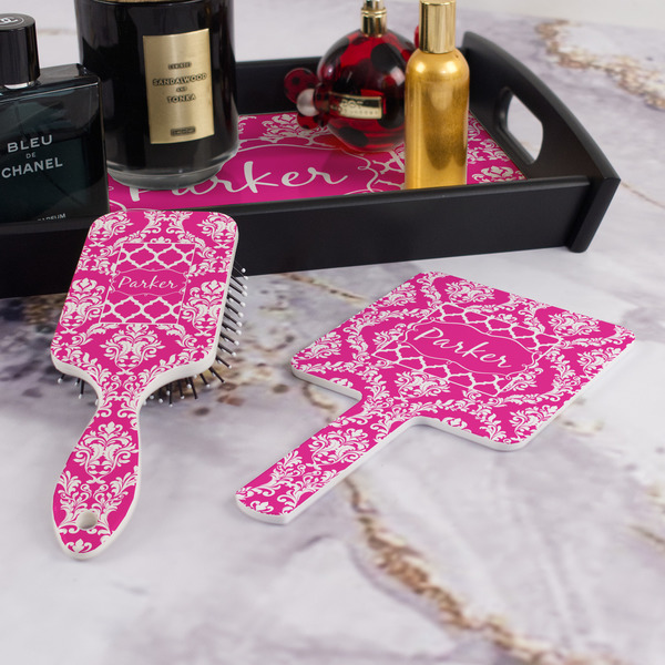Moroccan & Damask Hair Brush and Hand Mirror - Bathroom Scene