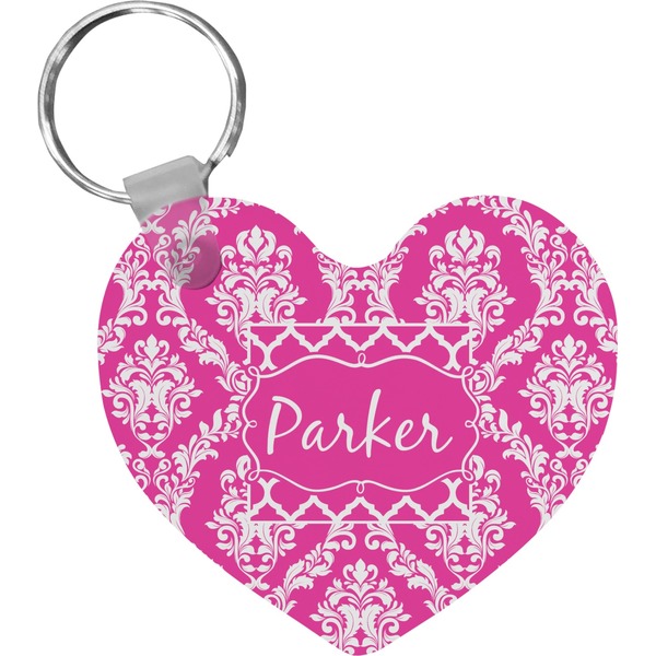 Custom Moroccan & Damask Heart Plastic Keychain w/ Name or Text