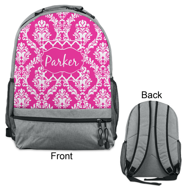 Moroccan & Damask Large Backpack - Gray - Front & Back View