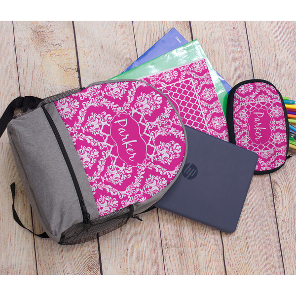 Moroccan & Damask Large Backpack - Gray - With Stuff