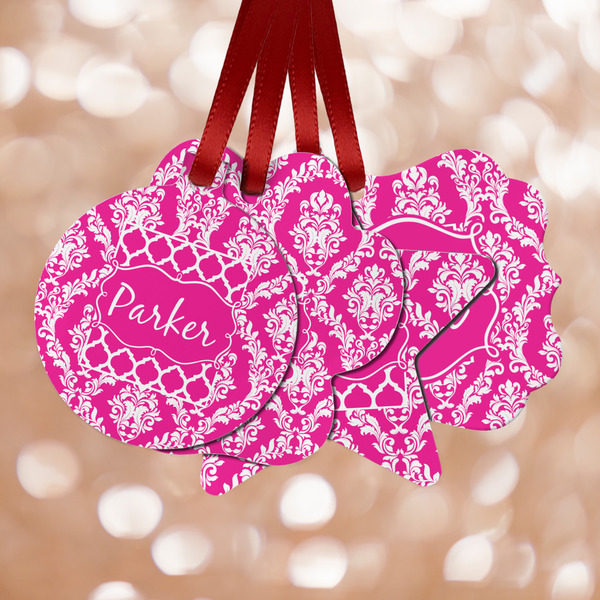 Custom Moroccan & Damask Metal Ornaments - Double Sided w/ Name or Text