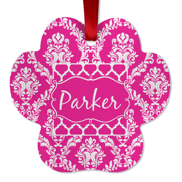 Custom Moroccan & Damask Metal Paw Ornament - Double Sided w/ Name or Text