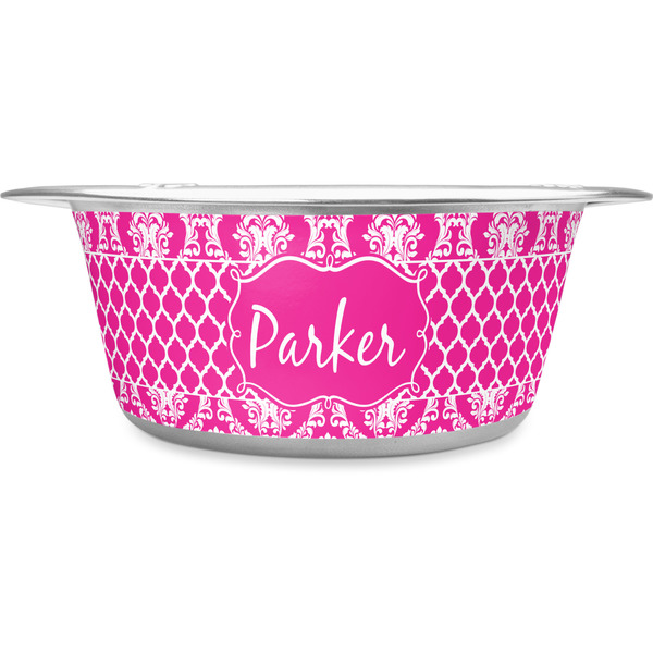 Custom Moroccan & Damask Stainless Steel Dog Bowl - Large (Personalized)