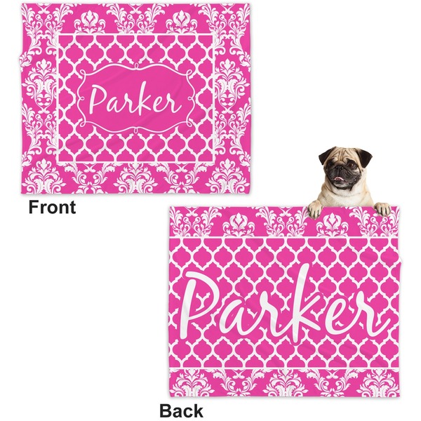 Moroccan & Damask Microfleece Dog Blanket - Large- Front & Back