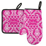 Moroccan & Damask Left Oven Mitt & Pot Holder Set w/ Name or Text