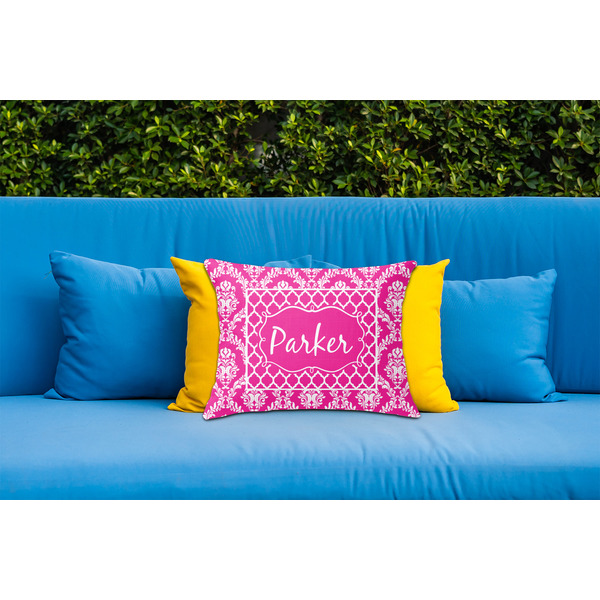 Moroccan & Damask Outdoor Throw Pillow  - LIFESTYLE (Rectangular - 20x14)