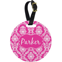 Moroccan & Damask Plastic Luggage Tag - Round (Personalized)