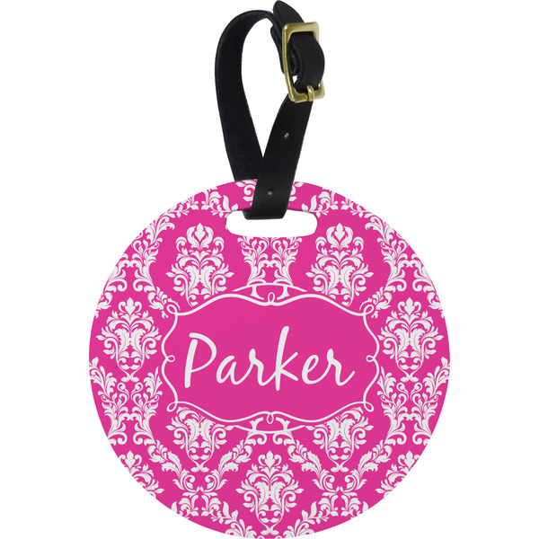 Custom Moroccan & Damask Plastic Luggage Tag - Round (Personalized)