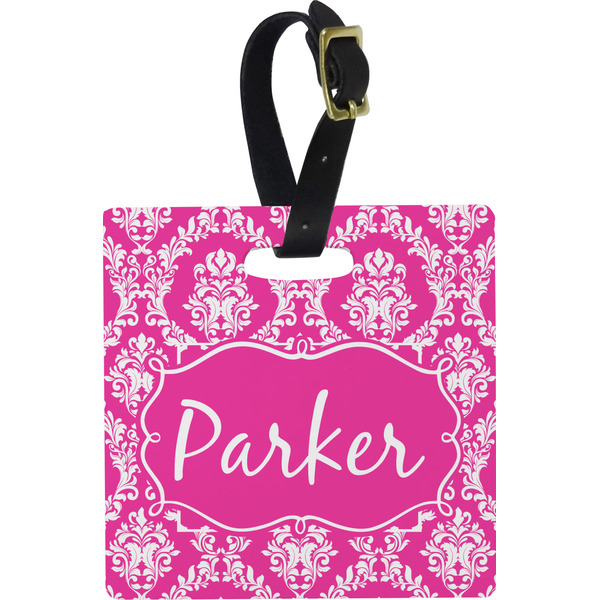 Custom Moroccan & Damask Plastic Luggage Tag - Square w/ Name or Text