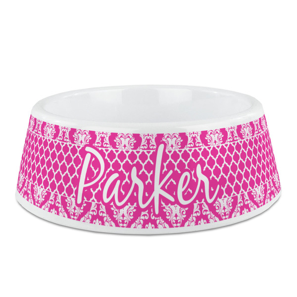Custom Moroccan & Damask Plastic Dog Bowl - Medium (Personalized)