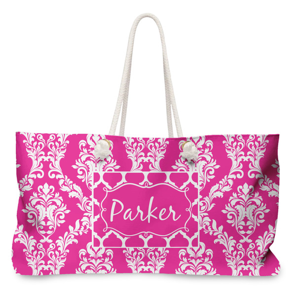 Custom Moroccan & Damask Large Tote Bag with Rope Handles (Personalized)