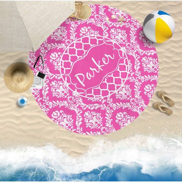 Moroccan & Damask Round Beach Towel Lifestyle