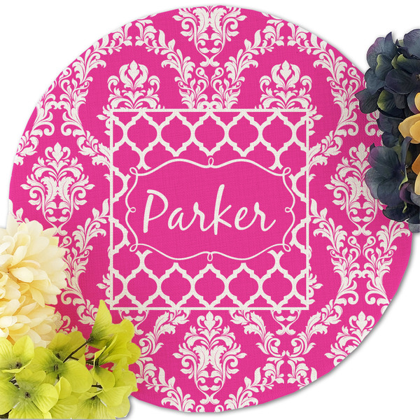 Moroccan & Damask Round Linen Placemats - Front (w flowers)
