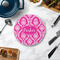 Moroccan & Damask Round Stone Trivet - In Context View