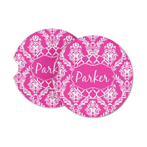 Custom Moroccan & Damask Sandstone Car Coasters - Set of 2 (Personalized)