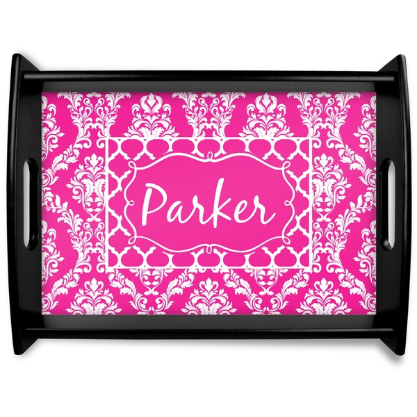 Custom Moroccan & Damask Black Wooden Tray - Large (Personalized)