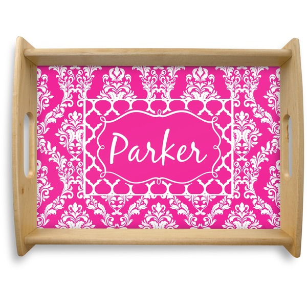 Custom Moroccan & Damask Natural Wooden Tray - Large (Personalized)