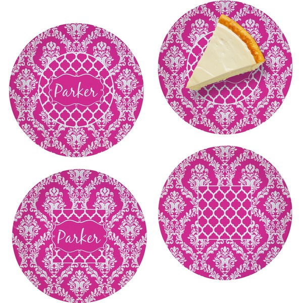 Custom Moroccan & Damask Set of 4 Glass Appetizer / Dessert Plate 8" (Personalized)