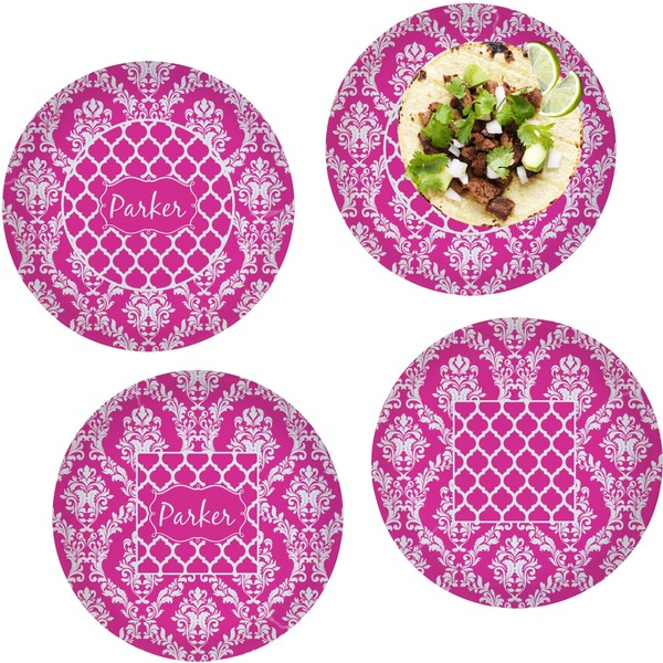 Custom Moroccan & Damask Set of 4 Glass Lunch / Dinner Plate 10" (Personalized)