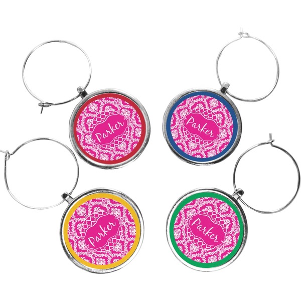 Custom Moroccan & Damask Wine Charms (Set of 4) (Personalized)