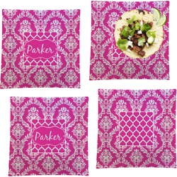 Moroccan & Damask Set of 4 Glass Square Lunch / Dinner Plate 9.5" (Personalized)