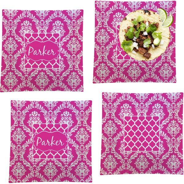 Custom Moroccan & Damask Set of 4 Glass Square Lunch / Dinner Plate 9.5" (Personalized)