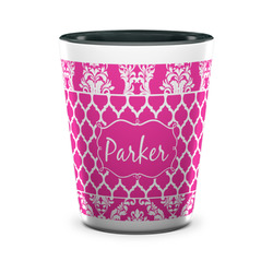 Moroccan & Damask Ceramic Shot Glass - 1.5 oz - Two Tone - Set of 4 (Personalized)