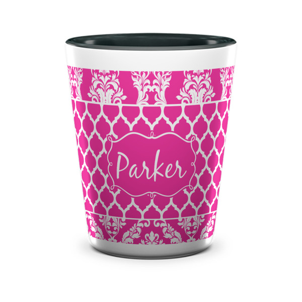 Custom Moroccan & Damask Ceramic Shot Glass - 1.5 oz - Two Tone - Set of 4 (Personalized)