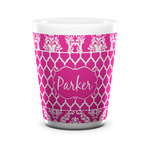 Moroccan & Damask Ceramic Shot Glass - 1.5 oz - White - Set of 4 (Personalized)