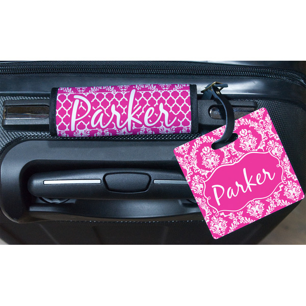 Moroccan & Damask Square Luggage Tag & Handle Wrap - In Context