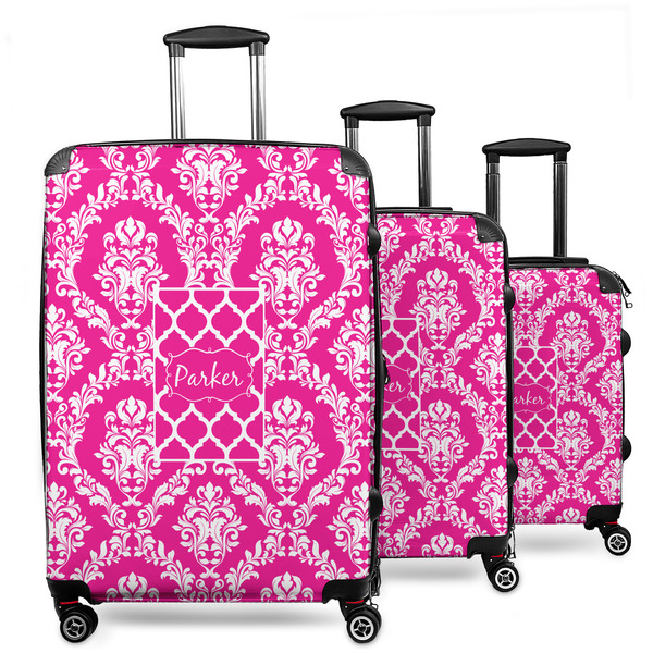Custom Moroccan & Damask 3 Piece Luggage Set - 20" Carry On, 24" Medium Checked, 28" Large Checked (Personalized)