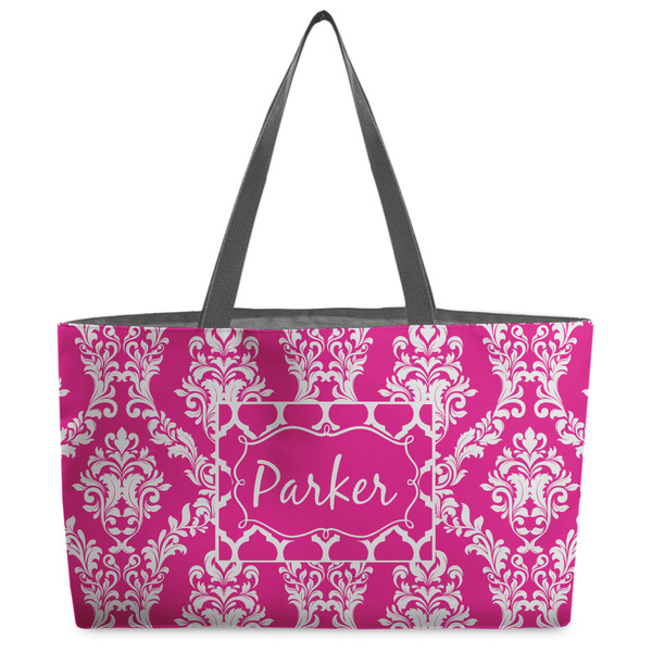 Custom Moroccan & Damask Beach Totes Bag - w/ Black Handles (Personalized)
