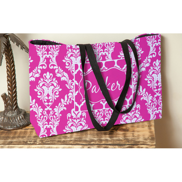 Moroccan & Damask Tote w/Black Handles - Lifestyle View