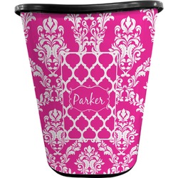Moroccan & Damask Waste Basket - Double Sided (Black) (Personalized)