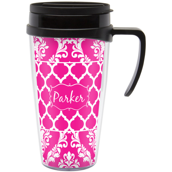 Custom Moroccan & Damask Acrylic Travel Mug with Handle (Personalized)