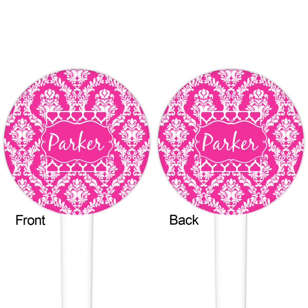 Moroccan & Damask White Plastic 4" Food Pick - Round - Double Sided - Front & Back