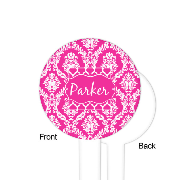 Moroccan & Damask White Plastic 4" Food Pick - Round - Single Sided - Front & Back