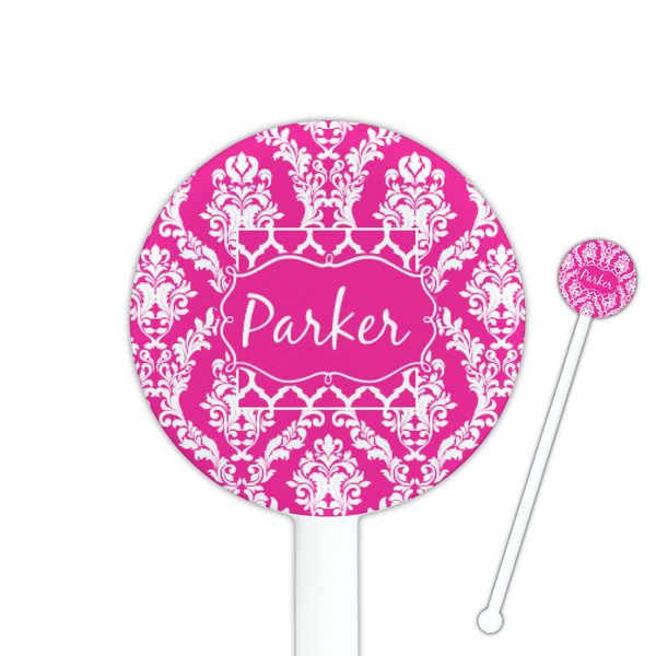 Custom Moroccan & Damask 5.5" Round Plastic Stir Sticks - White - Single Sided (Personalized)