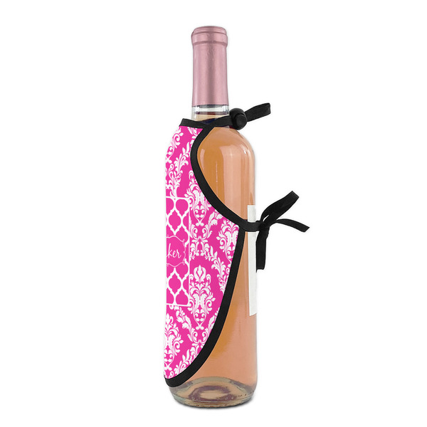 Moroccan & Damask Wine Bottle Apron - DETAIL WITH CLIP ON NECK