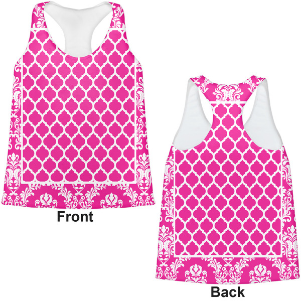 Moroccan & Damask Womens Racerback Tank Tops - Medium - Front and Back