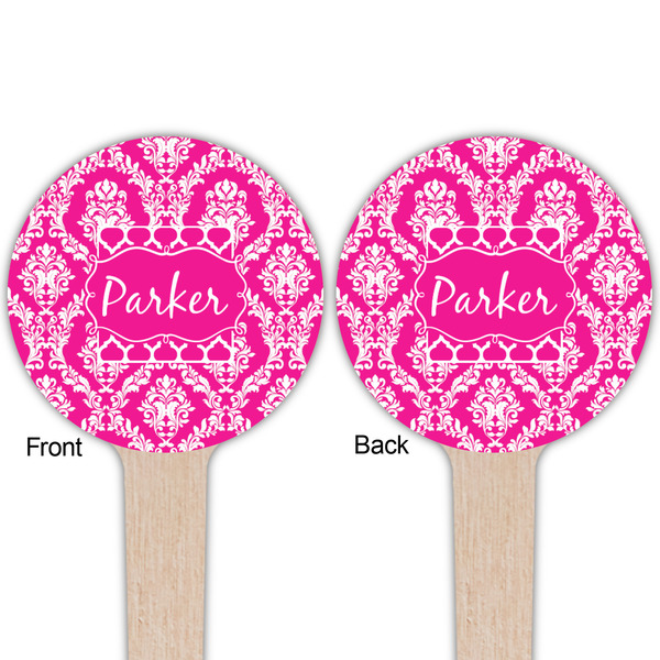 Moroccan & Damask Wooden 4" Food Pick - Round - Double Sided - Front & Back