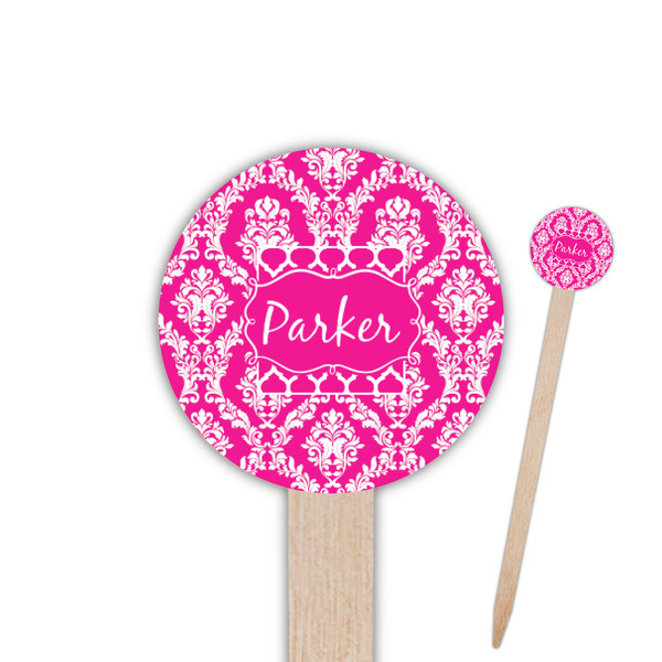 Custom Moroccan & Damask 6" Round Wooden Food Picks - Double Sided (Personalized)
