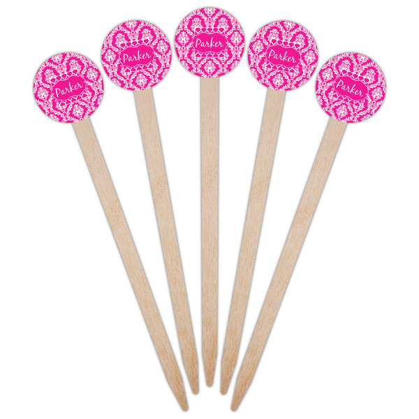 Moroccan & Damask Wooden 6" Food Pick - Round - Fan View