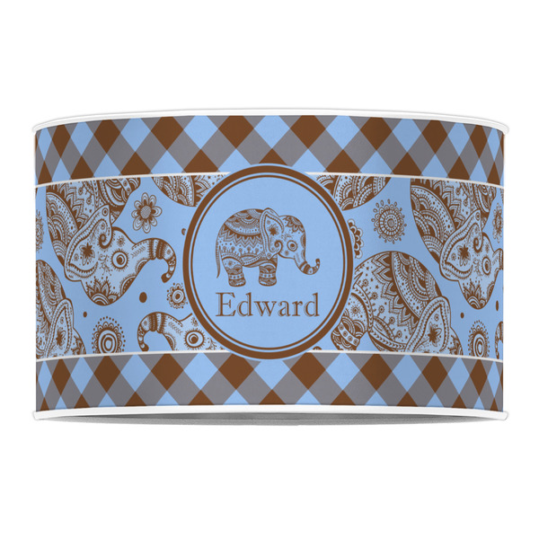 Gingham & Elephants 12" Drum Lampshade - FRONT (Poly Film)