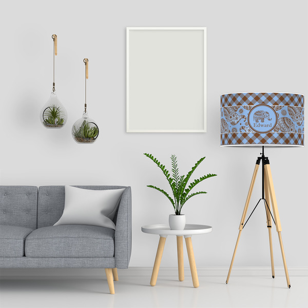 Gingham & Elephants 12" Drum Lampshade - LIFESTYLE