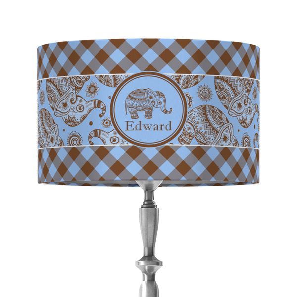 Custom Gingham & Elephants 12" Drum Lamp Shade - Fabric (Personalized)