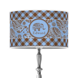 Gingham & Elephants 12" Drum Lamp Shade - Poly-film (Personalized)