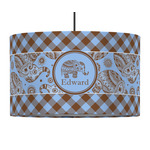 Gingham & Elephants 12" Drum Pendant Lamp - Fabric (Personalized)
