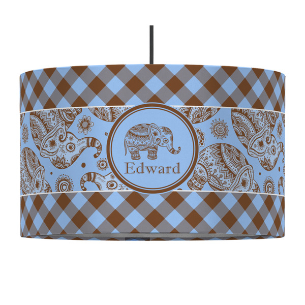 Gingham & Elephants 12" Drum Lampshade - PENDANT (Fabric)