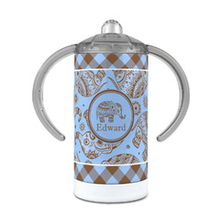 Gingham & Elephants 12 oz Stainless Steel Sippy Cup (Personalized)